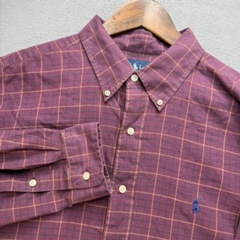 Polo Ralph Lauren Button Down Shirt Blake Classic Fit XL Maroon Plaid Pony Logo